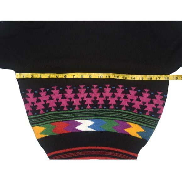 Vintage 80s Balloon Sleeve Knit Sweater Geometric Pattern S M - Picture 5 of 8